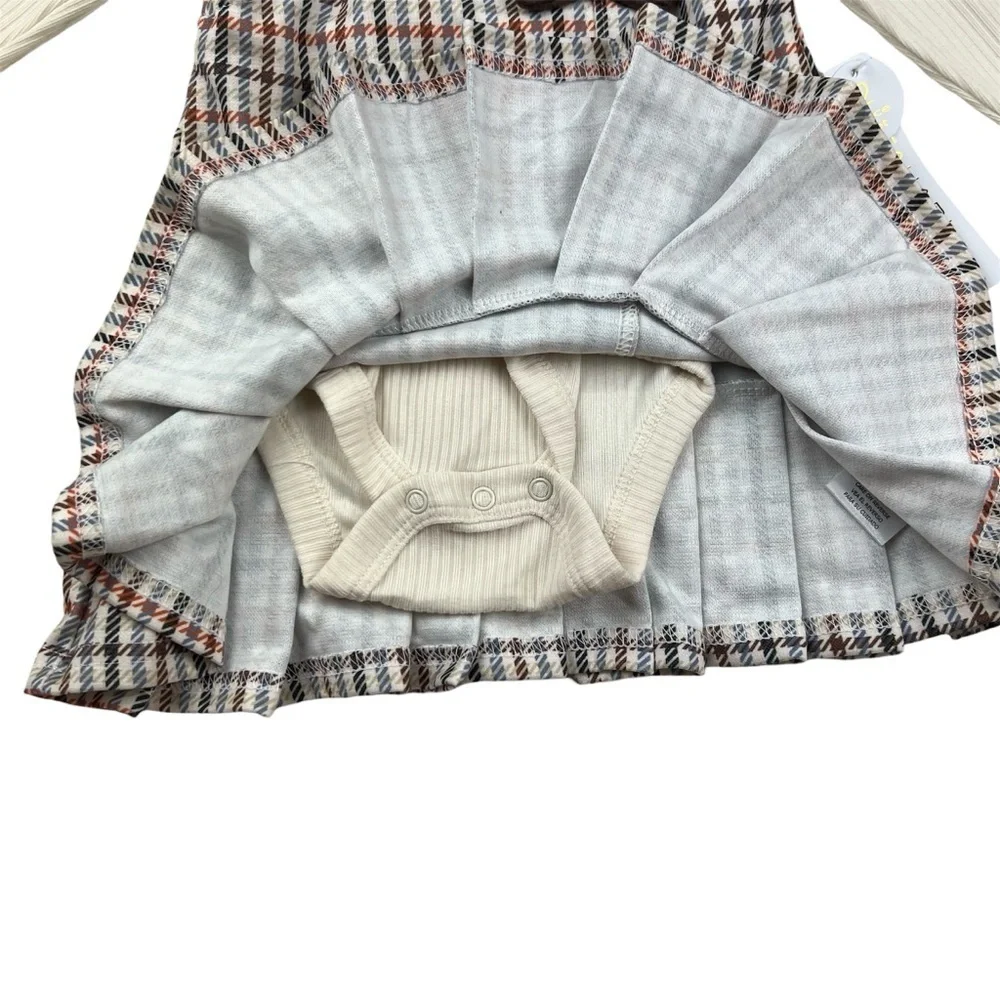 Tahari Baby Girl 3pc Long Sleeve Dress Bow Matching Set Houndstooth Size 12M